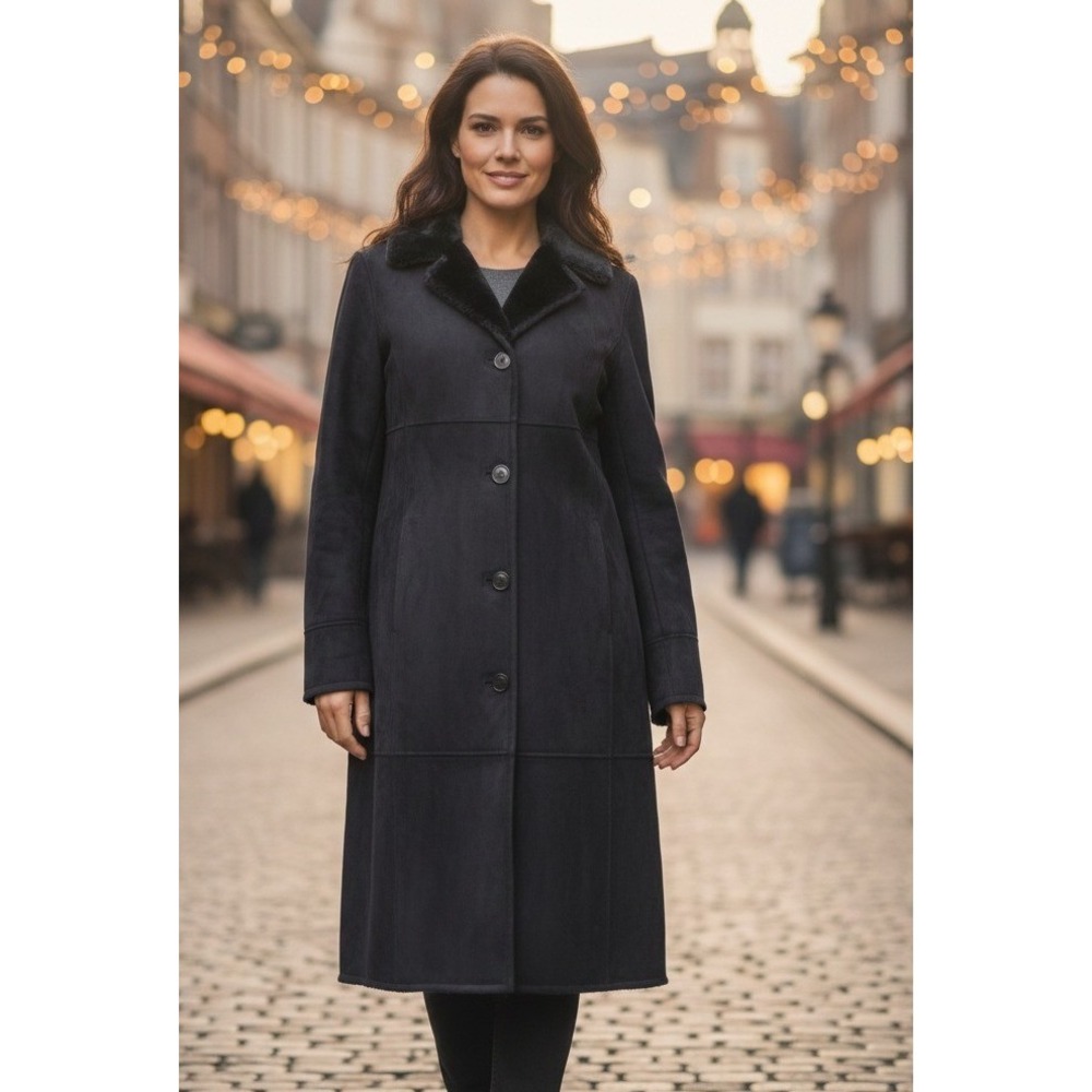 Gallery Women's Suede‎ Long Trench Coat Overcoat Size 0 Petite Black Winter Goth